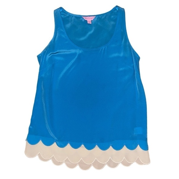 Lilly Pulitzer Tops - Lilly Pulitzer blue white scallop hem 100% silk tank top women’s size XS